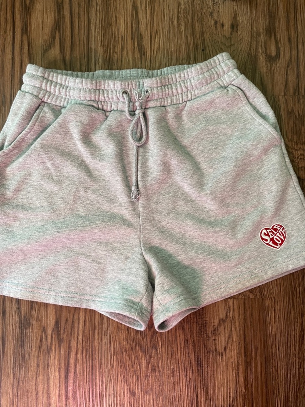 Gray Women's Drawstring Fleece Shorts with Self Love embroidered heart